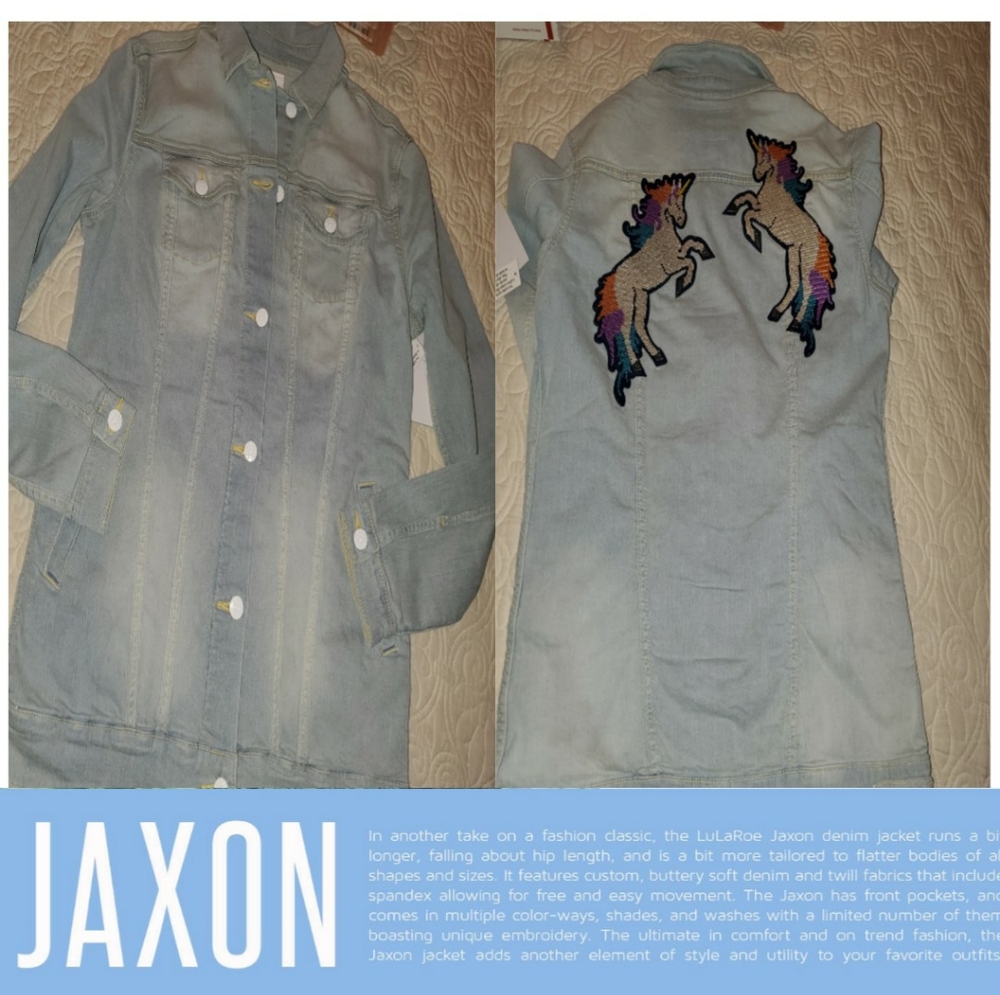 NWT SMALL LULAROE JAXON DENIM JACKET UNICORN